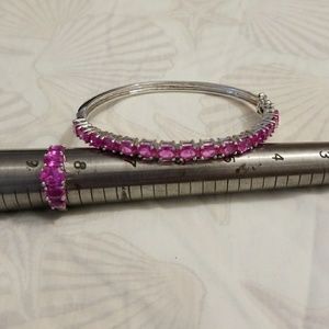 Sterling Bracelet & Ring Set ~ Lab Created Rubies